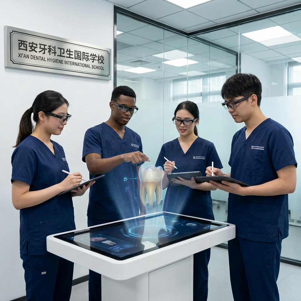 Dental students examine a holographic tooth at Future Oral Health Innovators, Shanghai Jiao Tong University.